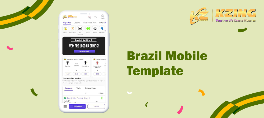 Kzing's White Label Online Casino Mobile Template for Brazil online gambling market